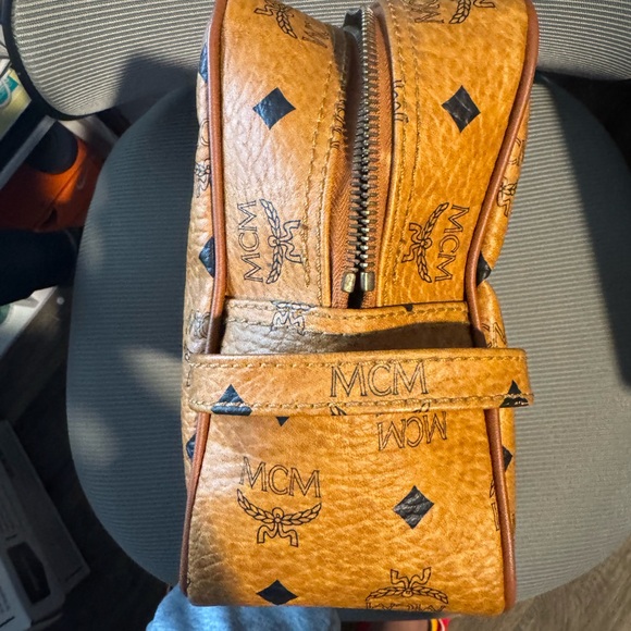 MCM Visetos Authentic Cosmetic Bag Monogram Logo Brown Clutch Bag Travel Pouch - Picture 6 of 10